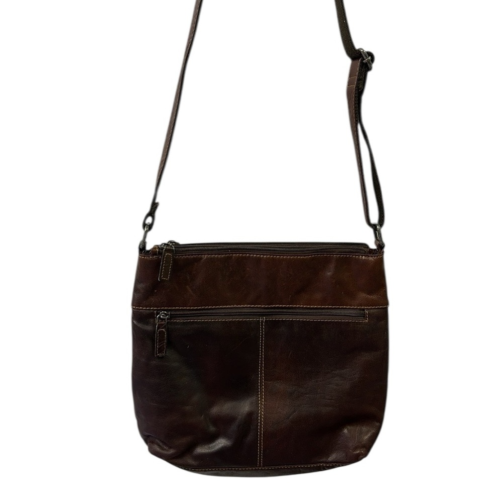 Jack Georges Brown Leather Voyager crossbody hobo bag 12.5 x 11 inch